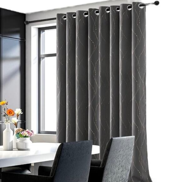 2 Panels Blackout Curtains Dark Gray Gold Accents Grommet Hanging 52” x 84” READ - Picture 10 of 13